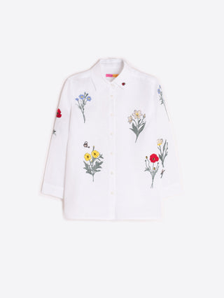 White Shirt w/ Embroidered Flowers