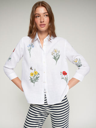 White Shirt w/ Embroidered Flowers