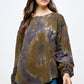Tie Dye Knit Top With Button Olive/Pink